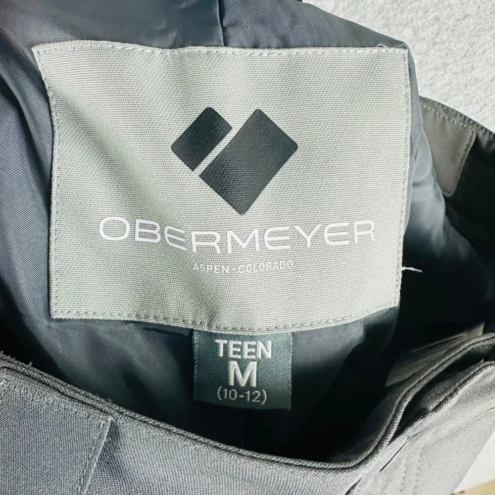 Obermeyer Kids 10-12 Ski Snow Pants Black Adjustable Waist Gray Lined
